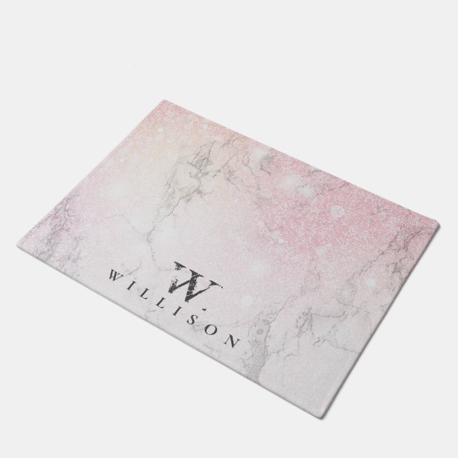 Personalised Marble rose Glitter Doormat (Angled)
