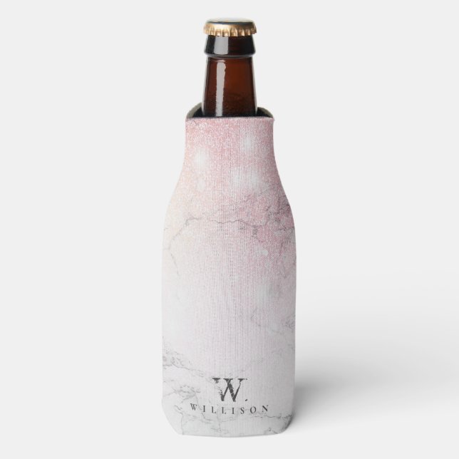 Personalised Marble rose Glitter luxury Bottle Cooler (Bottle Front)