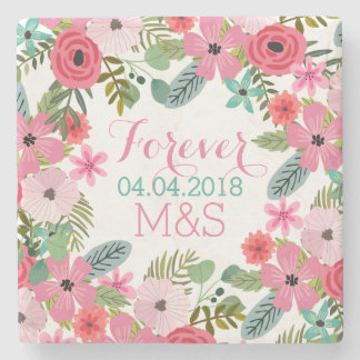 Personalised marble stone coaster Floral wedding