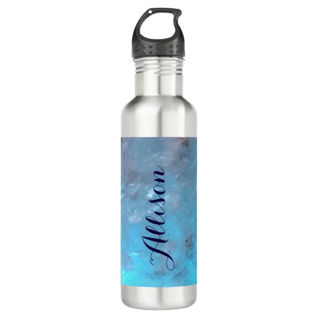 Personalised Marble Turquoise Blue Trendy 710 Ml Water Bottle (Front)