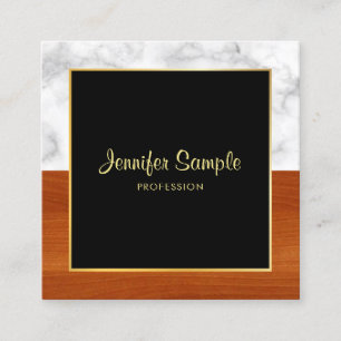 Personalised Marble Wood Gold Modern Elegant Square Business Card