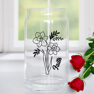 Personalised March Birth Month Flower Daffodil Can Glass