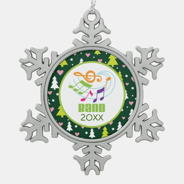 Personalised Marching Band Music Christmas Gift Snowflake Pewter Christmas Ornament (Front)