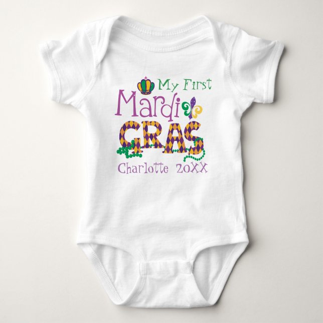 Personalised Mardi Gras Baby Bodysuit (Front)