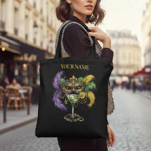 Personalised Mardi Gras Masquerade Mask & Martini  Tote Bag