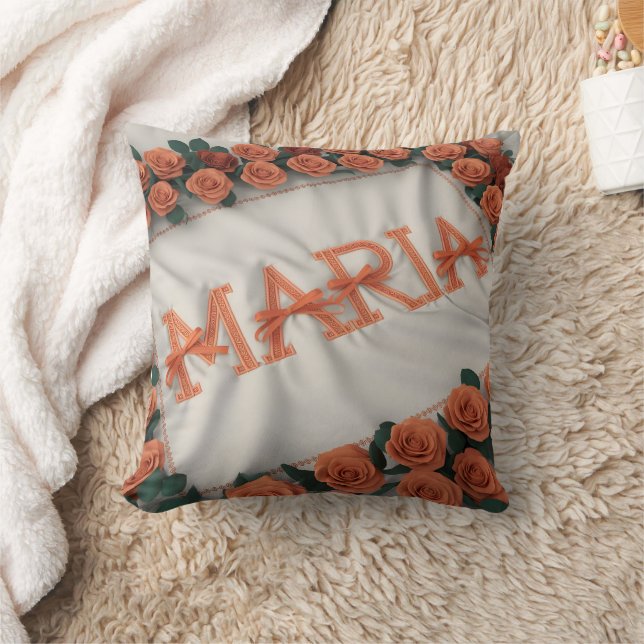 Personalised Maria  with Orange Rose Cushion (Blanket)