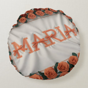 Personalised Maria with Orange Rose Round Cushion