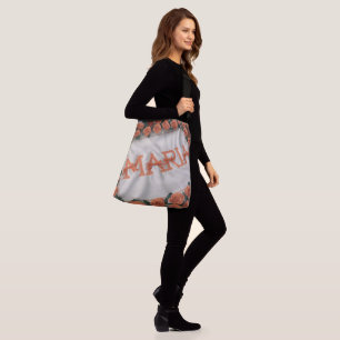 Personalised Maria  with Orange Roses & Ribbon Crossbody Bag