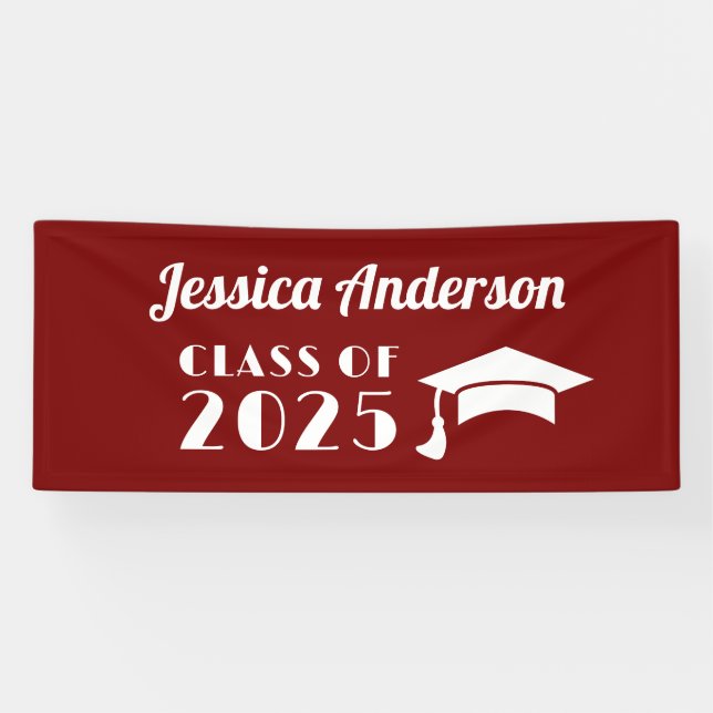 Personalised Maroon and White Graduation  Banner (Horizontal)