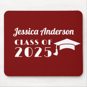 Personalised Maroon and White Graduation  Mouse Pad