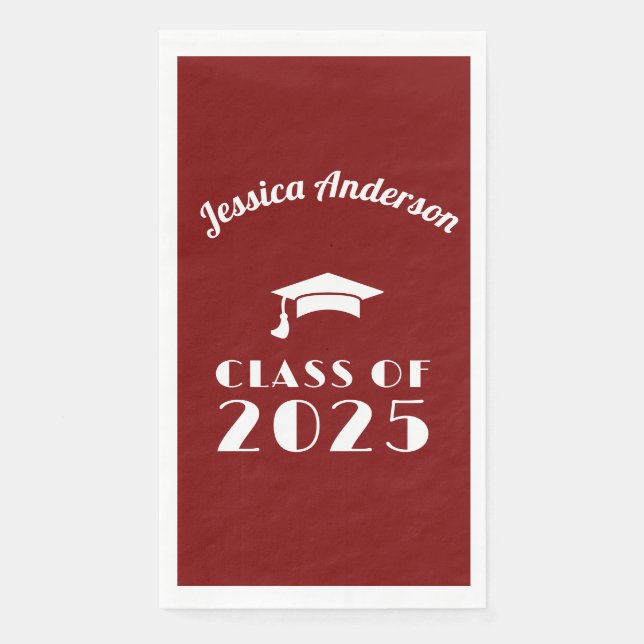 Personalised Maroon and White Graduation  Napkin (Front)