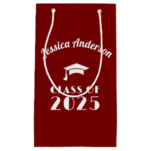 Personalised Maroon and White Graduation  Small Gift Bag