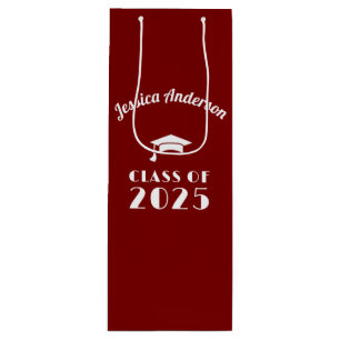 Personalised Maroon and White Graduation Wine Gift Bag