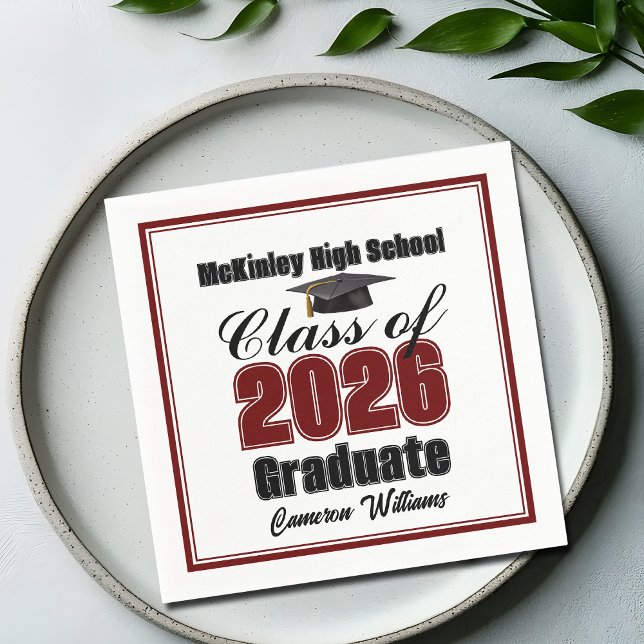 Personalised Maroon Class of 2026 Graduation Party Napkin (Creator Uploaded)
