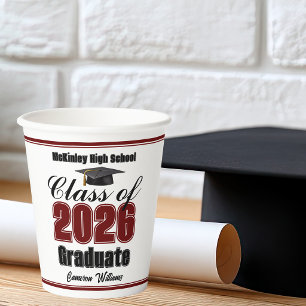 Personalised Maroon Class of 2026 Graduation Party Paper Cups