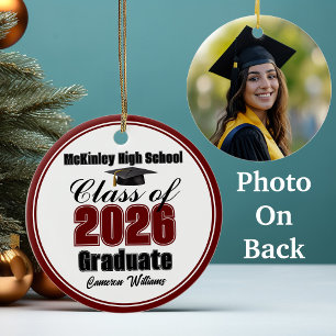 Personalised Maroon Class of 2026 Graduation Photo Ceramic Ornament
