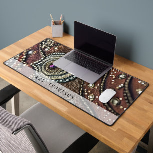 Personalised Maroon Faux Leather Rhinestones Desk Mat