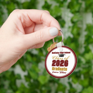 Personalised Maroon Gold Class of 2026 Graduation Key Ring