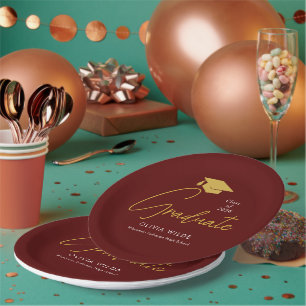 Personalised Maroon Grad Plates – Party Ready