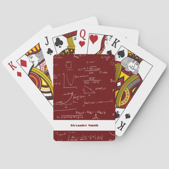 Personalised Maroon Math Formulas Equations Playing Cards (Back)
