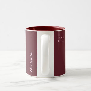 Personalised Maroon & Pink Chic Name Monogram Gift Two-Tone Coffee Mug