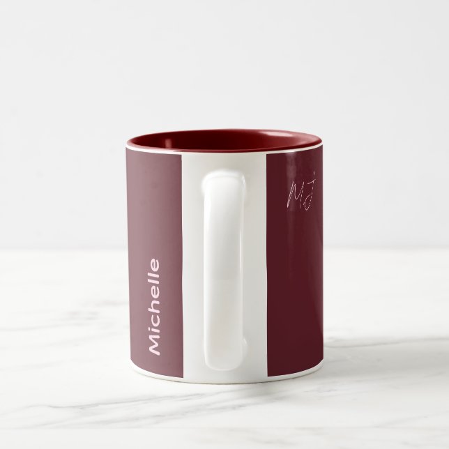 Personalised Maroon & Pink Chic Name Monogram Gift Two-Tone Coffee Mug (Handle)