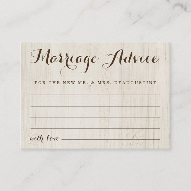 Personalised Marriage Advice Card - Rustic Wood (Front)