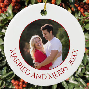 Personalised Married and Merry Photo Ceramic Ornament