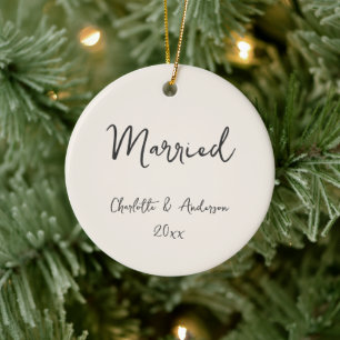 Personalised Married Couple Handwritten Ivory Ceramic Ornament