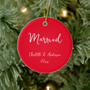 Personalised Married Couple Handwritten Red Ceramic Ornament