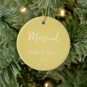 Personalised Married Couple Handwritten Yellow Ceramic Ornament