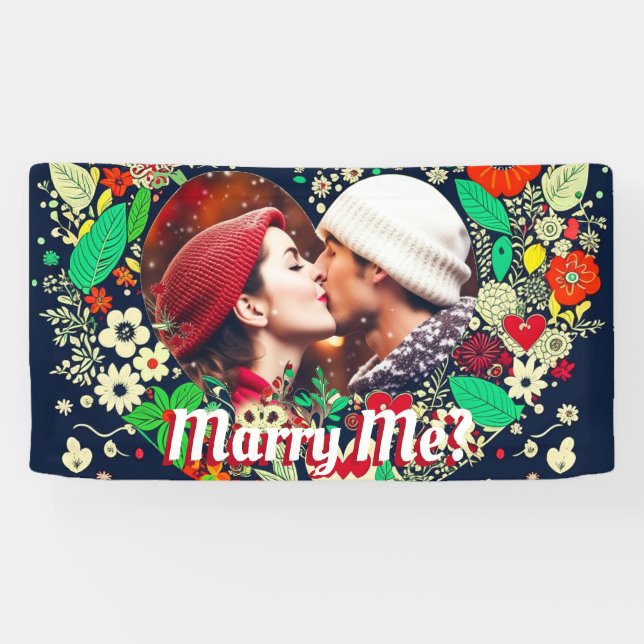 Personalised Marry Me Floral Heart Frame Photo Banner (Horizontal)