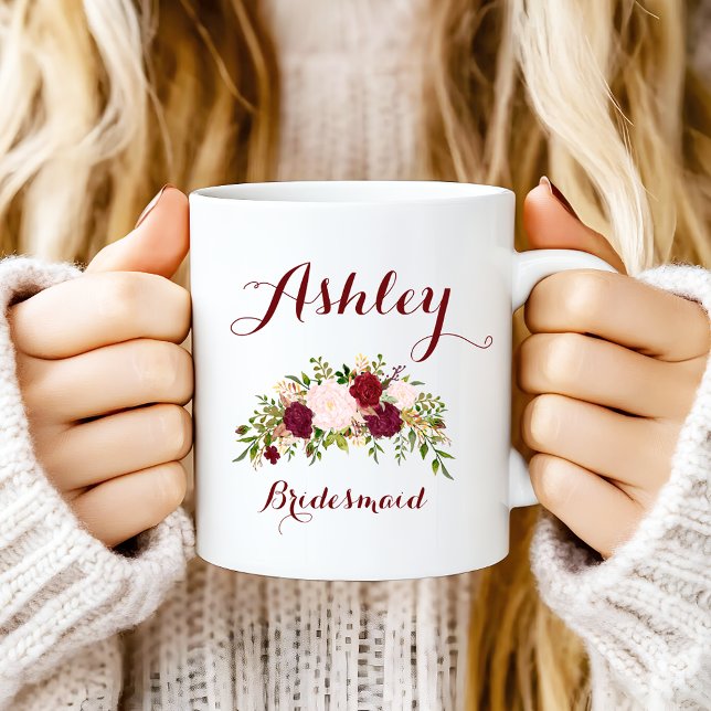 Personalised Marsala Pink Floral Bridesmaid Coffee Mug (Creator Uploaded)