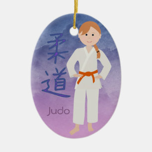 Personalised Martial Arts Redhead Orange Belt Ceramic Ornament