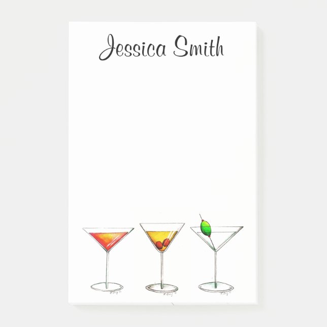 Personalised Martini Cosmo Manhattan Cocktails Post-it Notes (Front)