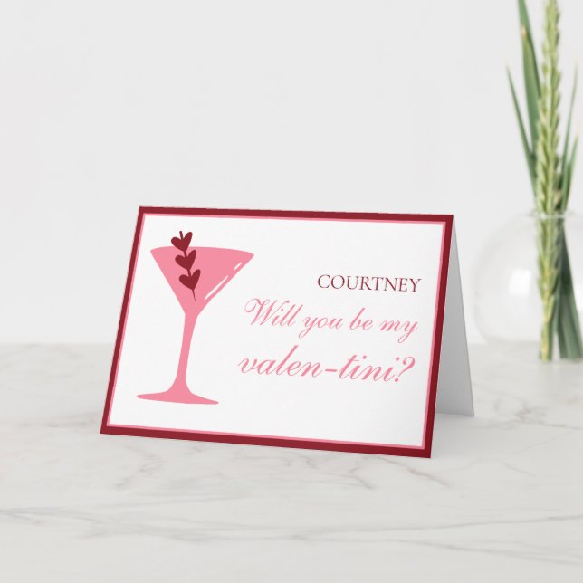 Personalised Martini Galentine's Day Red and Pink Card (Front)