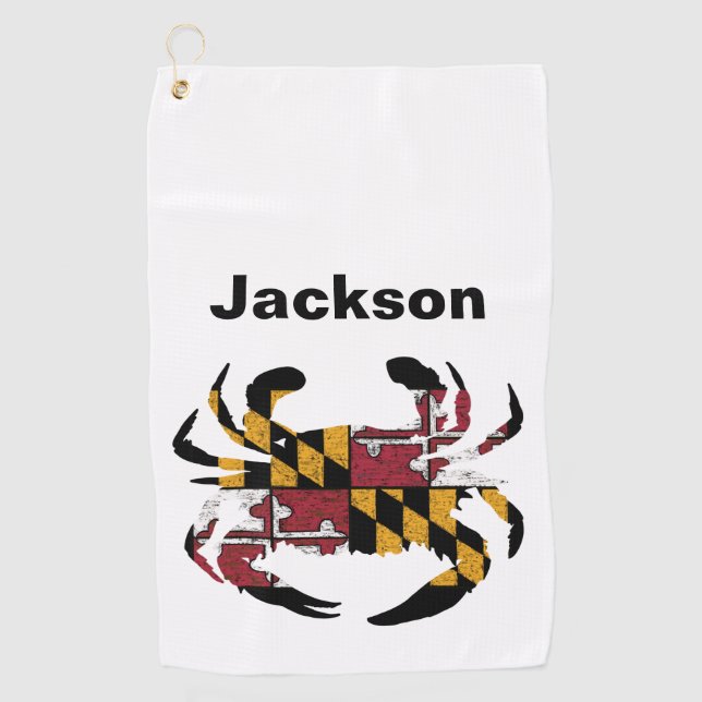 Personalised Maryland Flag Blue Crab Golf Towel (Front)