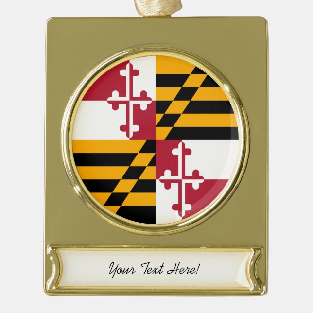 Personalised Maryland State Flag Design Gold Plated Banner Ornament (Front)