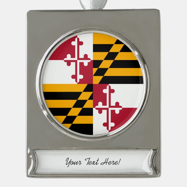 Personalised Maryland State Flag Design Silver Plated Banner Ornament (Front)