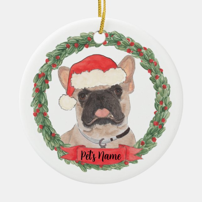 Personalised Masked Frenchie French Bulldog Ceramic Ornament (Front)
