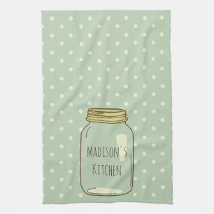 Personalised Mason Jar Kitchen Towel Polka Dots