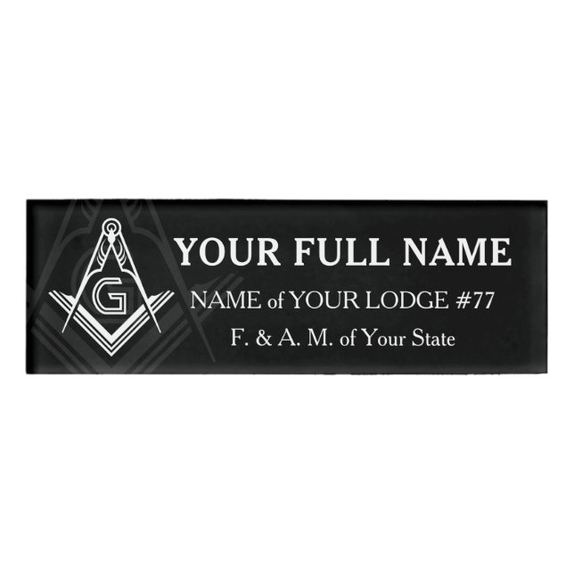 Personalised Masonic Name Badges | Black & White (Front)
