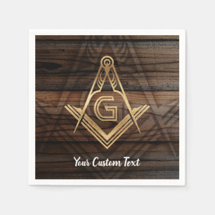 Personalised Masonic Napkins Rustic Wood Gold