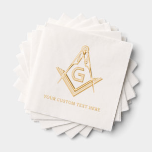 Personalised Masonic Square and Compass Real Gold Foil Napkins