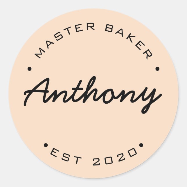 Personalised Master Baker Established year Classic Round Sticker (Front)