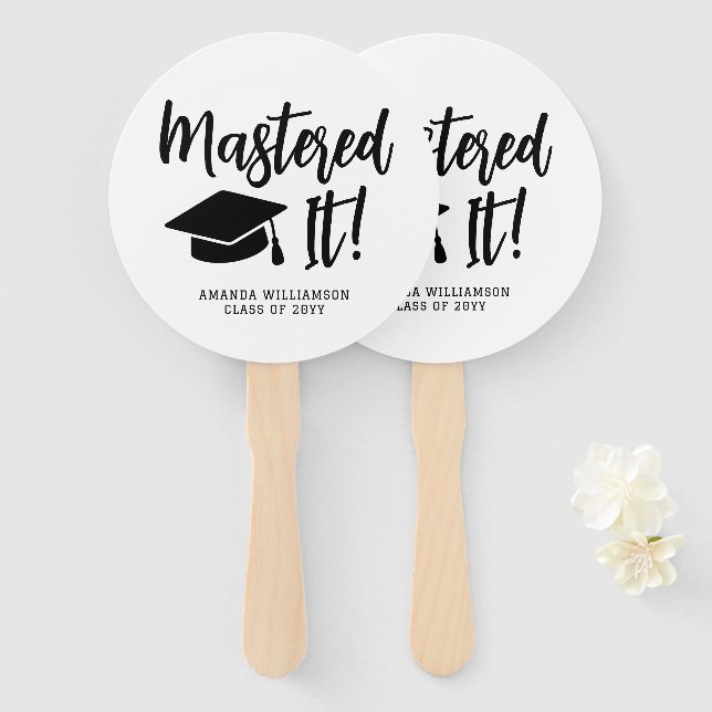 Personalised Masters Degree Graduation Mastered It Hand Fan (Front and Back)