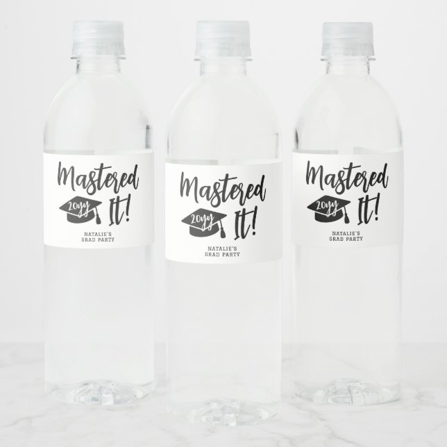 Personalised Masters Degree Graduation Mastered It Water Bottle Label (Bottles)