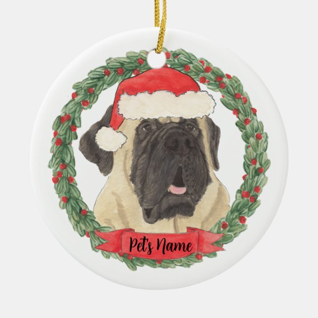 Personalised Mastiff Christmas Ceramic Ornament (Front)