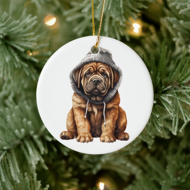 Personalised Mastiff Dog Art Ceramic Ornament (Tree)