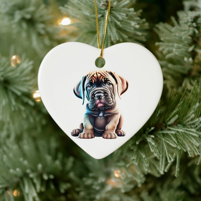 Personalised Mastiff Puppy Ceramic Ornament (Tree)